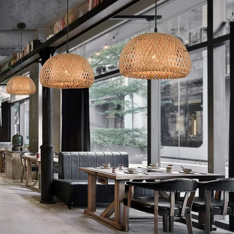Bamboo Pendant Light - Hand-Knit Rattan Ceiling Lamp for Dining Room - ZOOMNSTORE