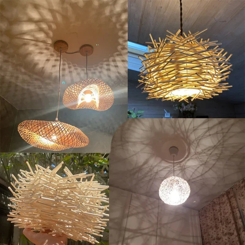Rattan Bamboo Pendant Light - Hand-Knitted Wicker Chandelier for Home Decor - ZOOMNSTORE