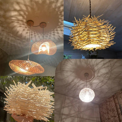 Rattan Bamboo Pendant Light - Hand-Knitted Wicker Chandelier for Home Decor - ZOOMNSTORE