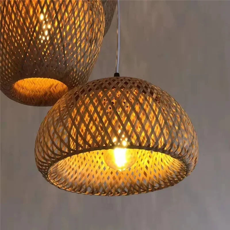 Rattan Bamboo Pendant Light - Hand-Knitted Wicker Chandelier for Home Decor - ZOOMNSTORE