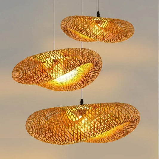 Bamboo Pendant Light - Hand-Woven Rattan LED Chandelier for Home Decor - ZOOMNSTORE
