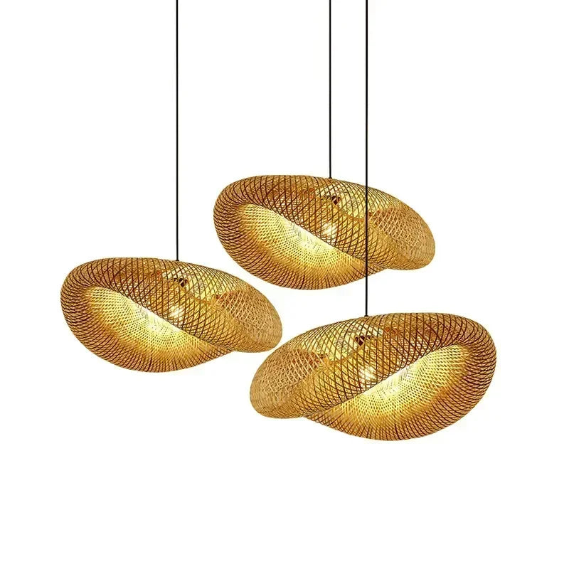 Bamboo Pendant Light - Hand-Woven Rattan LED Chandelier for Home Decor - ZOOMNSTORE