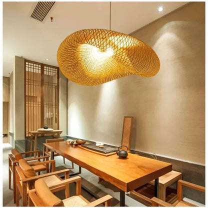Bamboo Weaving LED Pendant Light - Handmade Vintage Chandelier for Dining  Living Room - ZOOMNSTORE