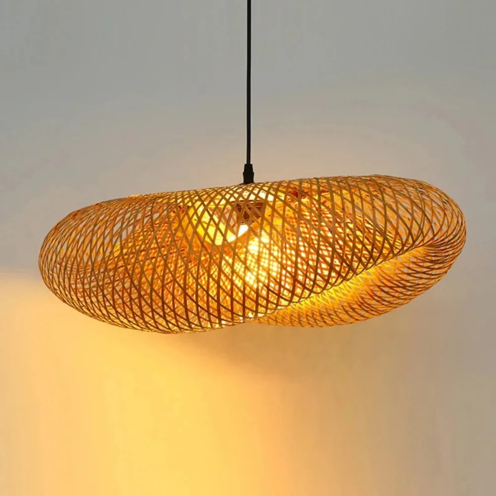Bamboo Weaving LED Pendant Light - Handmade Vintage Chandelier for Dining  Living Room - ZOOMNSTORE