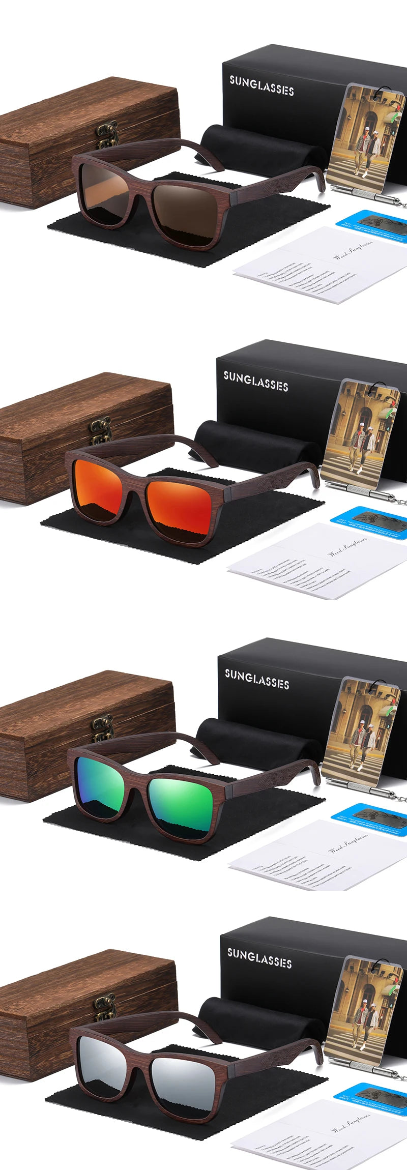 Bamboo Wooden Sunglasses – Handmade Polarized Eyewear With Mirror Coating Lenses - ZOOMNSTORE