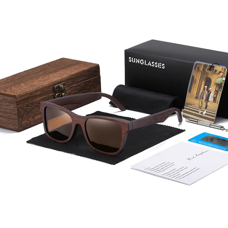 Bamboo Wooden Sunglasses – Handmade Polarized Eyewear With Mirror Coating Lenses - ZOOMNSTORE