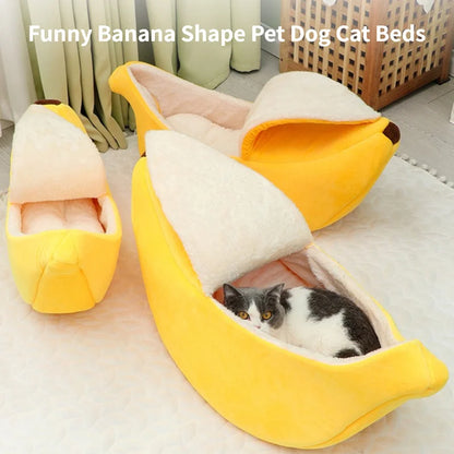 Banana Cat Bed Cozy Cat House - Soft Plush Mat, Warm Cushion, Durable Basket - ZOOMNSTORE