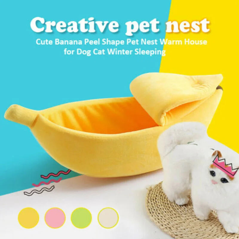 Banana Cat Bed Cozy Cat House - Soft Plush Mat, Warm Cushion, Durable Basket - ZOOMNSTORE