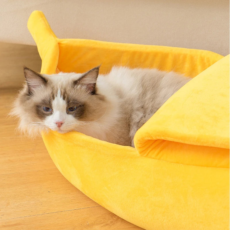 Banana Cat Bed Cozy Cat House - Soft Plush Mat, Warm Cushion, Durable Basket - ZOOMNSTORE