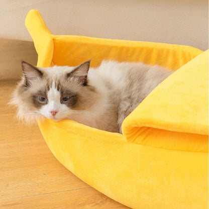 Banana Cat Bed Cozy Cat House - Soft Plush Mat, Warm Cushion, Durable Basket - ZOOMNSTORE