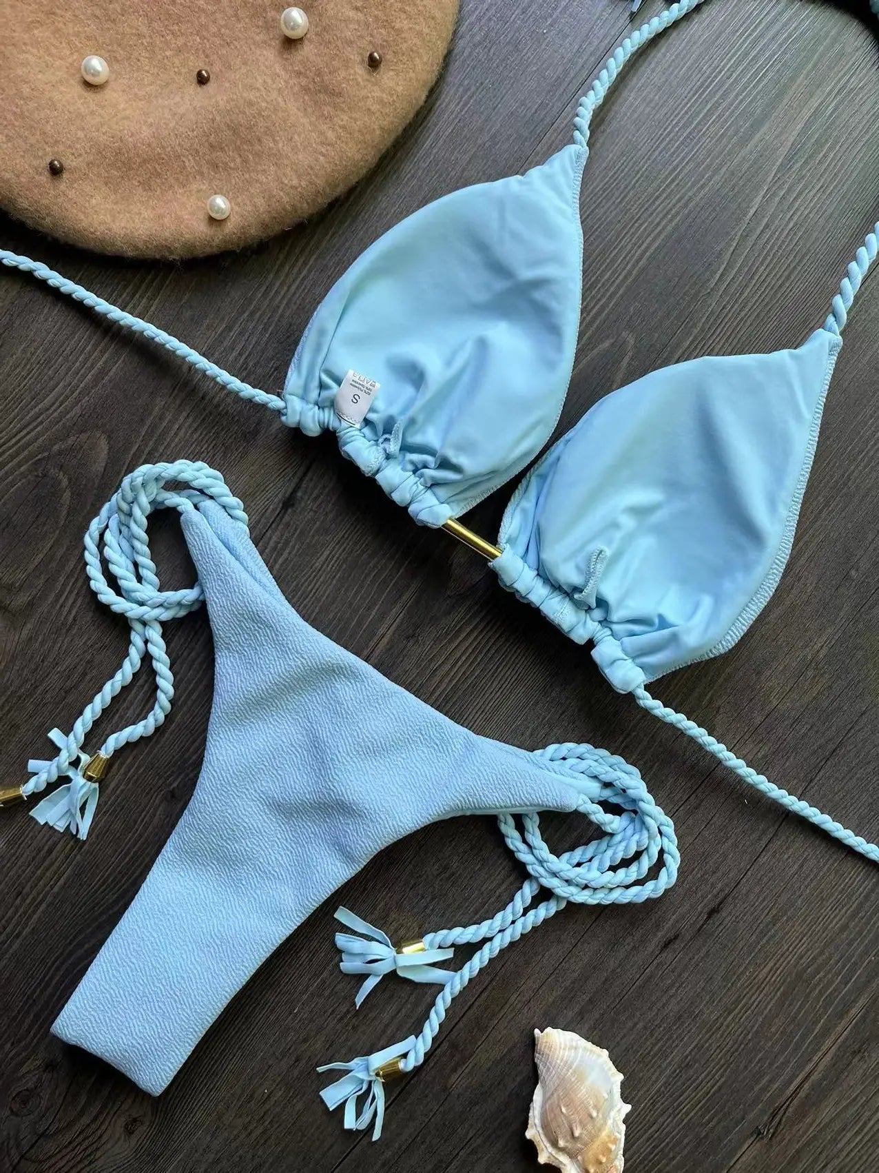 Bandage Bikini Set - Two-Piece Braided Rope Swimwear With Padded Triangle Top - ZOOMNSTORE