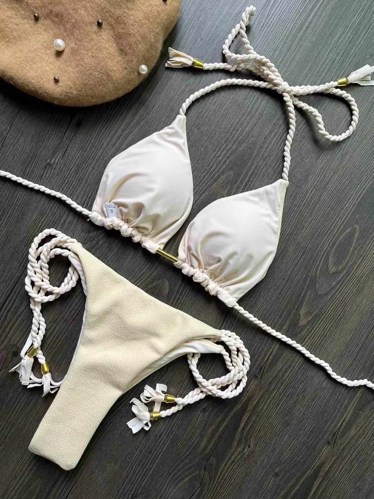 Bandage Bikini Set - Two-Piece Braided Rope Swimwear With Padded Triangle Top - ZOOMNSTORE