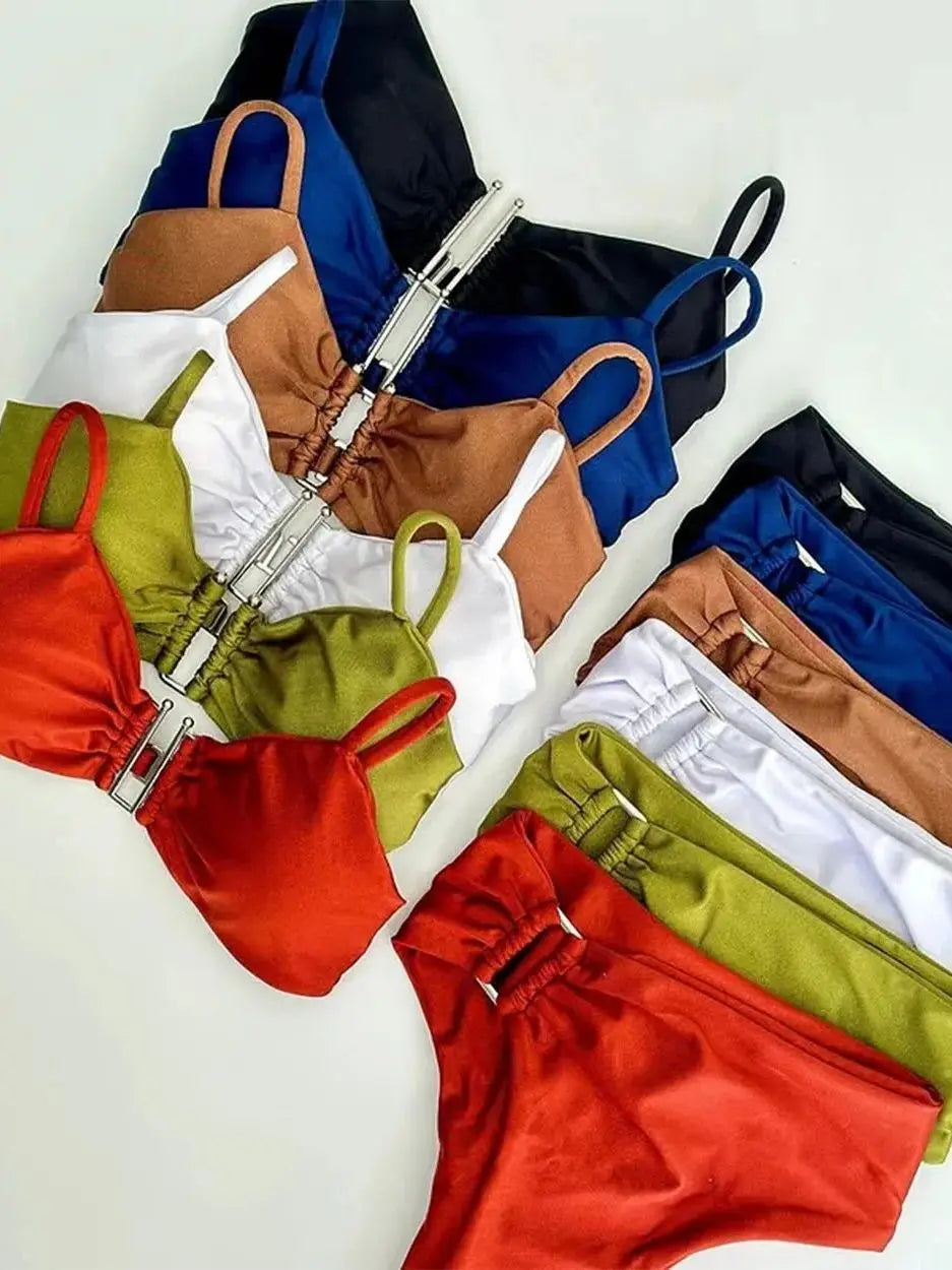 Bandeau Bikini Set Push Up Wire Free Two Piece Swimsuit - Sexy Brazilian Solid Beachwear - ZOOMNSTORE