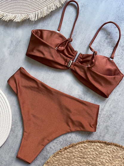 Bandeau Bikini Set Push Up Wire Free Two Piece Swimsuit - Sexy Brazilian Solid Beachwear - ZOOMNSTORE