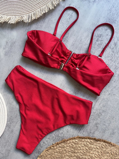 Bandeau Bikini Set Push Up Wire Free Two Piece Swimsuit - Sexy Brazilian Solid Beachwear - ZOOMNSTORE