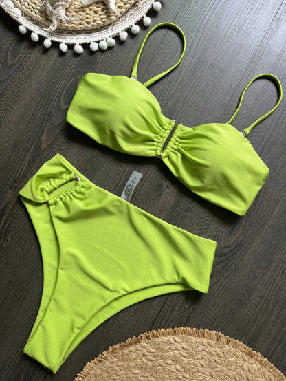 Bandeau Bikini Set Push Up Wire Free Two Piece Swimsuit - Sexy Brazilian Solid Beachwear - ZOOMNSTORE
