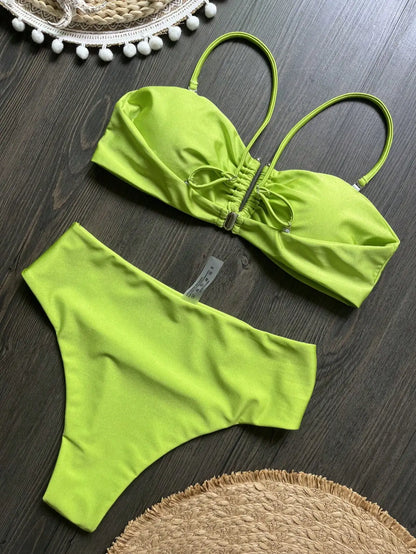 Bandeau Bikini Set Push Up Wire Free Two Piece Swimsuit - Sexy Brazilian Solid Beachwear - ZOOMNSTORE
