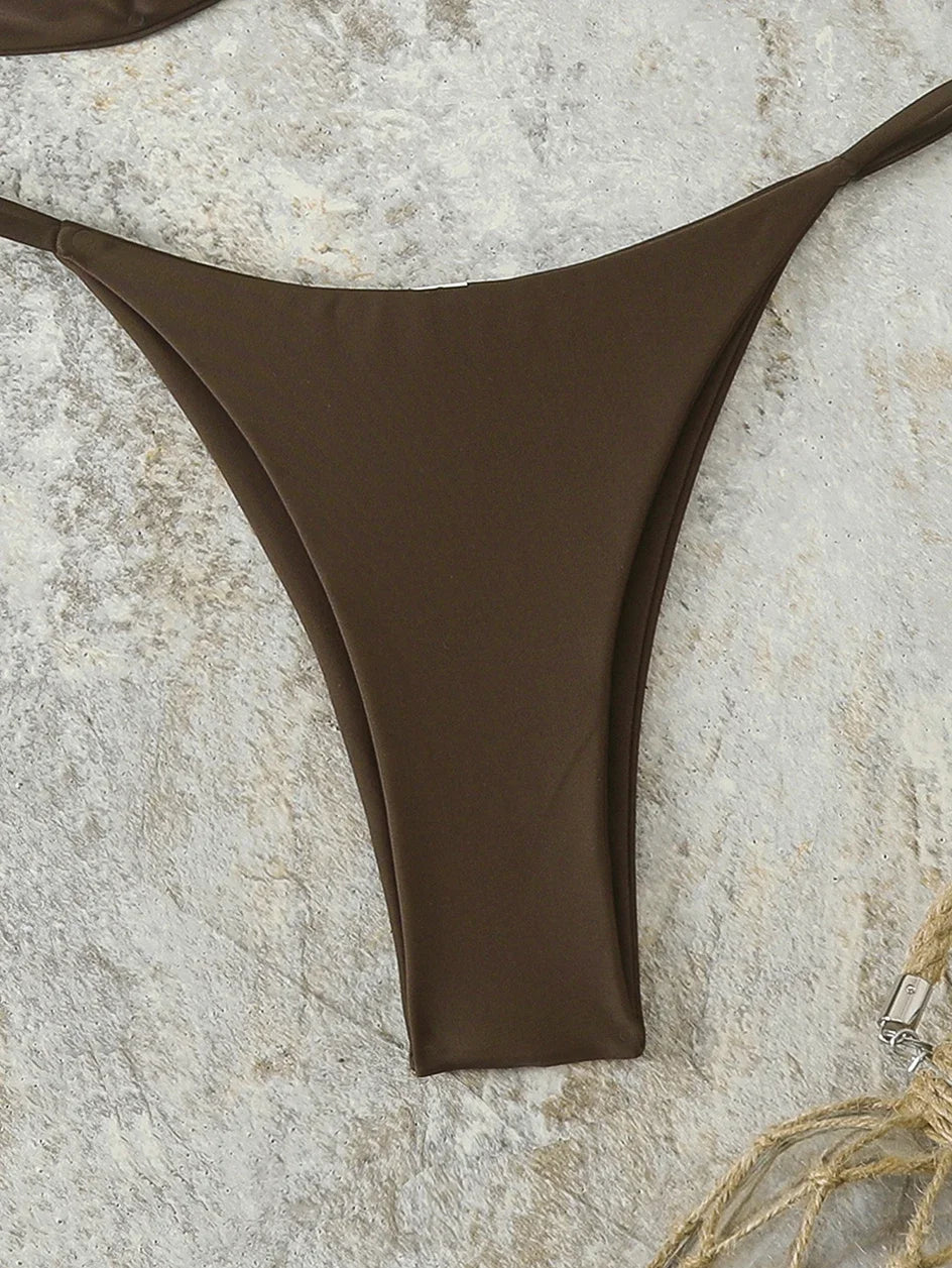 Bandeau Bikini Set - Sexy Two-Piece Swimwear With Push Up, Low Waist Thong - ZOOMNSTORE