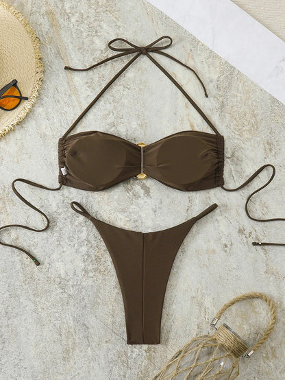 Bandeau Bikini Set - Sexy Two-Piece Swimwear With Push Up, Low Waist Thong - ZOOMNSTORE
