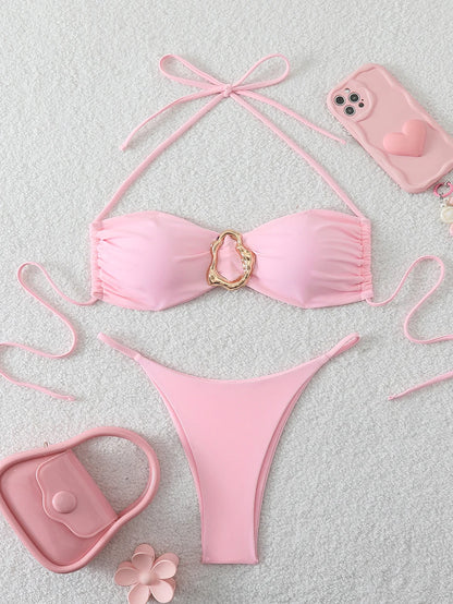 Bandeau Bikini Set - Sexy Two-Piece Swimwear With Push Up, Low Waist Thong - ZOOMNSTORE