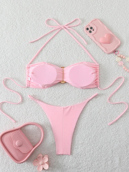 Bandeau Bikini Set - Sexy Two-Piece Swimwear With Push Up, Low Waist Thong - ZOOMNSTORE
