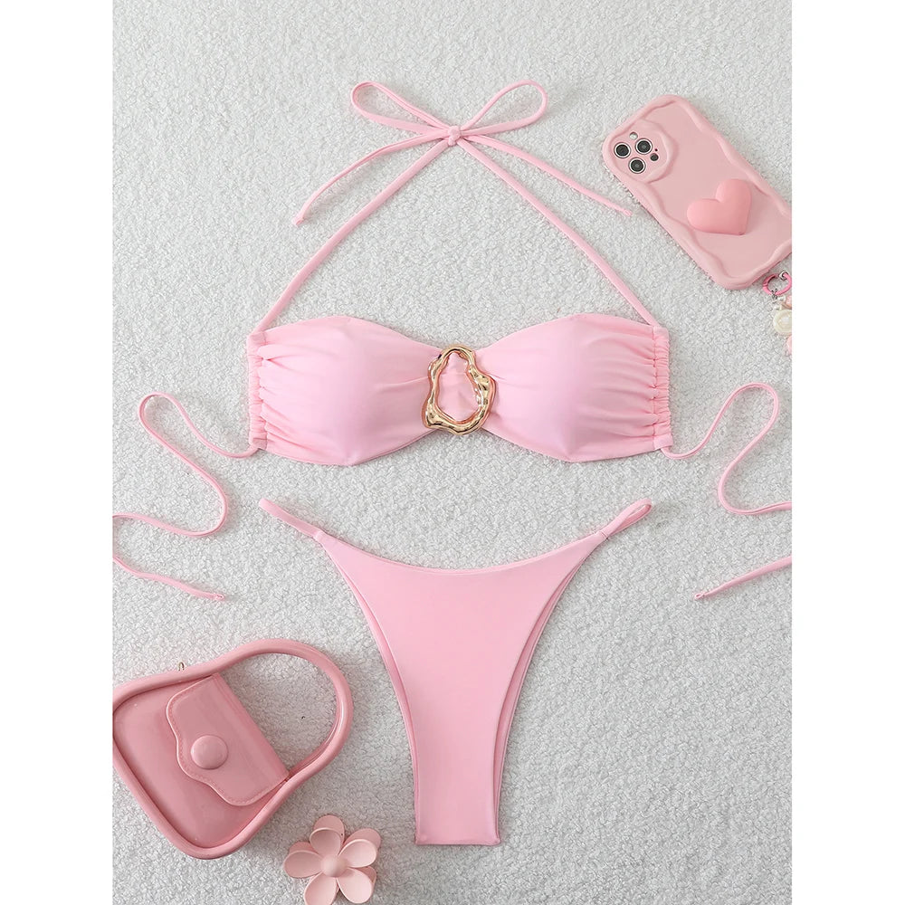 Bandeau Bikini Set - Sexy Two-Piece Swimwear With Push Up, Low Waist Thong - ZOOMNSTORE