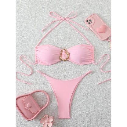 Bandeau Bikini Set - Sexy Two-Piece Swimwear With Push Up, Low Waist Thong - ZOOMNSTORE