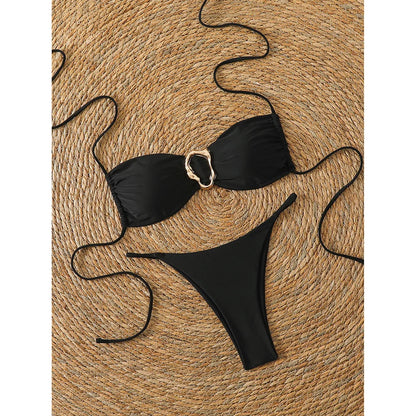 Bandeau Bikini Set - Sexy Two-Piece Swimwear With Push Up, Low Waist Thong - ZOOMNSTORE