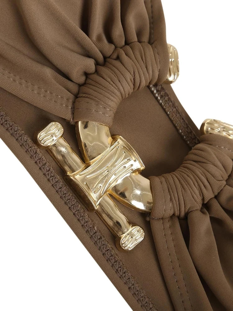 Shiny O Ring Bandeau Bikini - Womens Low Waisted Swimsuit with Padded Bra - ZOOMNSTORE