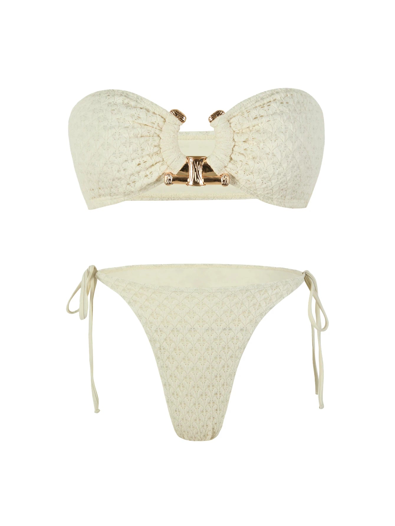 Shiny O Ring Bandeau Bikini - Womens Low Waisted Swimsuit with Padded Bra - ZOOMNSTORE