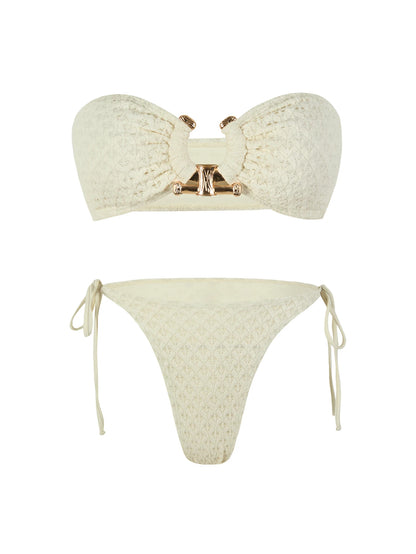 Shiny O Ring Bandeau Bikini - Womens Low Waisted Swimsuit with Padded Bra - ZOOMNSTORE