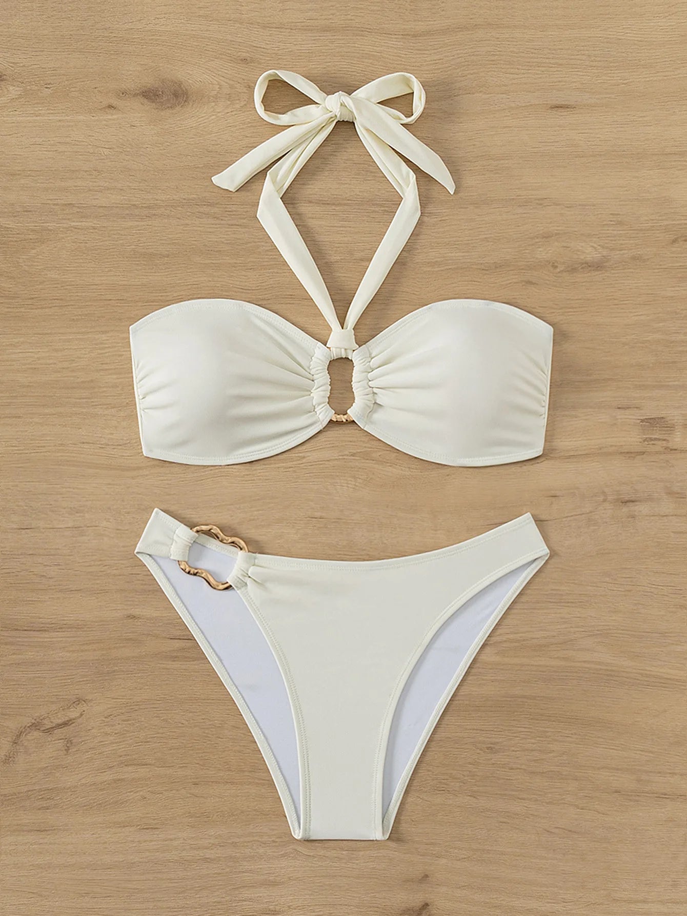 Bandeau Push-Up Bikini - Sexy Two Piece Swimsuit with Brazilian Thong & Button Detail - ZOOMNSTORE