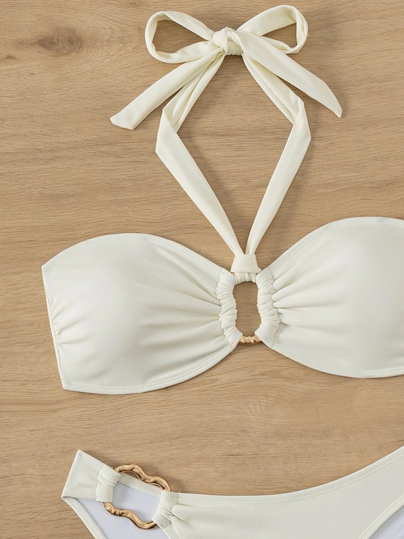 Bandeau Push-Up Bikini - Sexy Two Piece Swimsuit with Brazilian Thong & Button Detail - ZOOMNSTORE