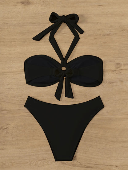 Bandeau Push-Up Bikini - Sexy Two Piece Swimsuit with Brazilian Thong & Button Detail - ZOOMNSTORE