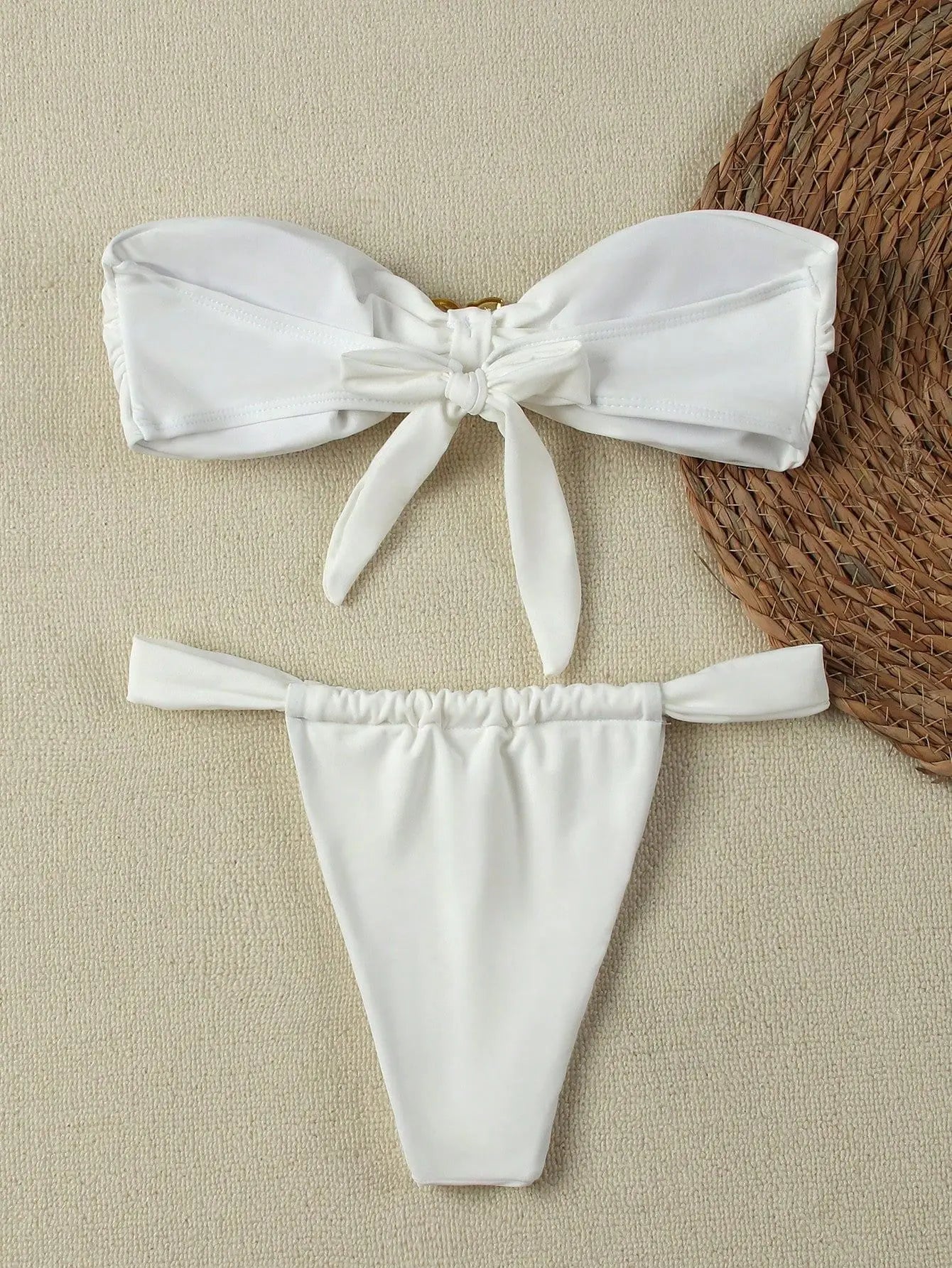 Bandeau Push-Up Bikini - Sexy Two Piece Swimsuit with Brazilian Thong & Button Detail - ZOOMNSTORE