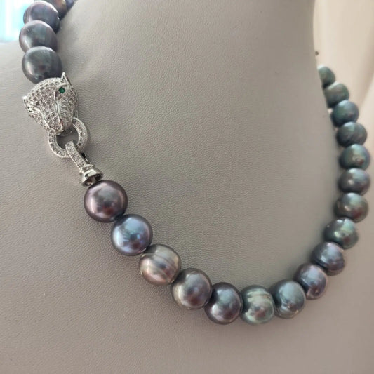 Baroque AAAA+12-11mm Natural Haiti Black Blue Pearl Necklace 925s 16in 18in 20in 22in 24in 35in - ZOOMNSTORE