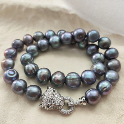 Baroque AAAA+12-11mm Natural Haiti Black Blue Pearl Necklace 925s 16in 18in 20in 22in 24in 35in - ZOOMNSTORE