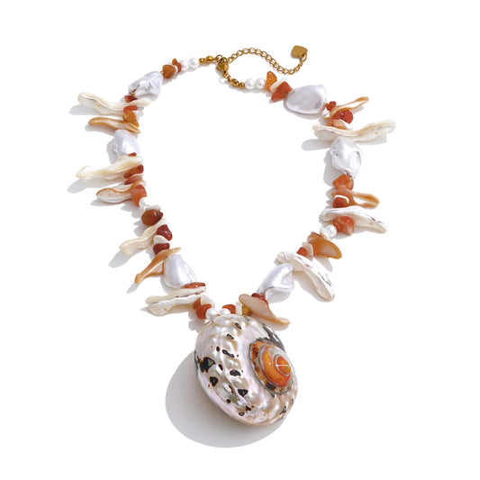 Natural Baroque Pearl Conch Pendant Necklace - Handmade Beach Jewelry for Women with Gift Box - ZOOMNSTORE