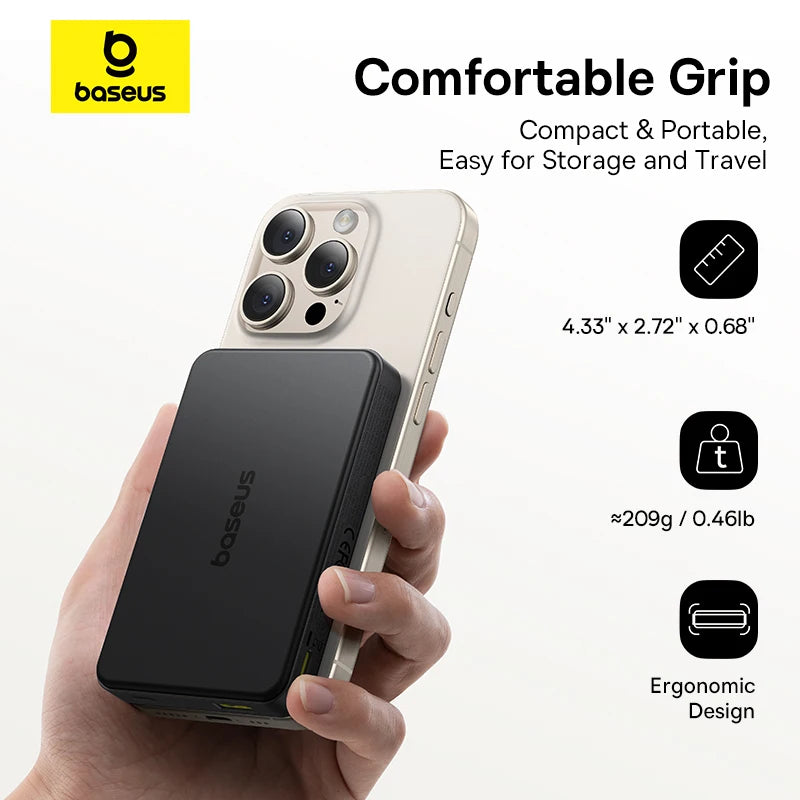 Baseus Qi2 Magnetic Power Bank 10000mah 15W Wireless Charging 22.5W Wired Charge Qi2-Certified for iPhone 16 15 14 13 12 Pro Max - ZOOMNSTORE