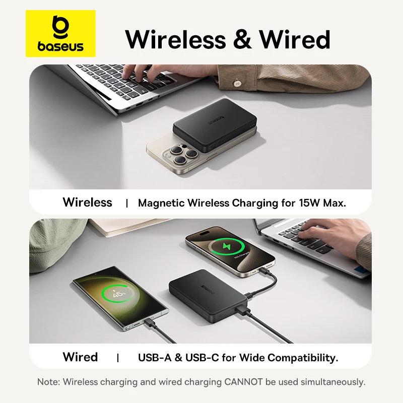 Baseus Qi2 Magnetic Power Bank 10000mah 15W Wireless Charging 22.5W Wired Charge Qi2-Certified for iPhone 16 15 14 13 12 Pro Max - ZOOMNSTORE