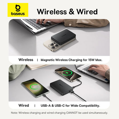 Baseus Qi2 Magnetic Power Bank 10000mah 15W Wireless Charging 22.5W Wired Charge Qi2-Certified for iPhone 16 15 14 13 12 Pro Max - ZOOMNSTORE