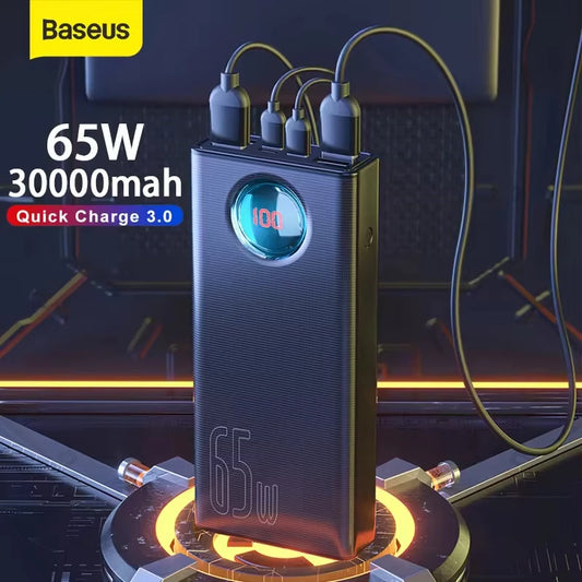 Baseus Power Bank 30000mAh 65W PD3.0 Quick Charging 3.0 FCP SCP Portable External for iPhone 16 15 14 Laptop Tablet Power bank - ZOOMNSTORE