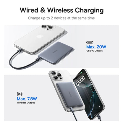 Baseus 5000mAh Magnetic Power Bank 15W Wireless 20W Wired Charging Thin Card-Sized Slim Portable Powerbank for iPhone Samsung - ZOOMNSTORE
