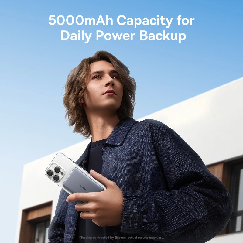 Baseus 5000mAh Magnetic Power Bank 15W Wireless 20W Wired Charging Thin Card-Sized Slim Portable Powerbank for iPhone Samsung - ZOOMNSTORE