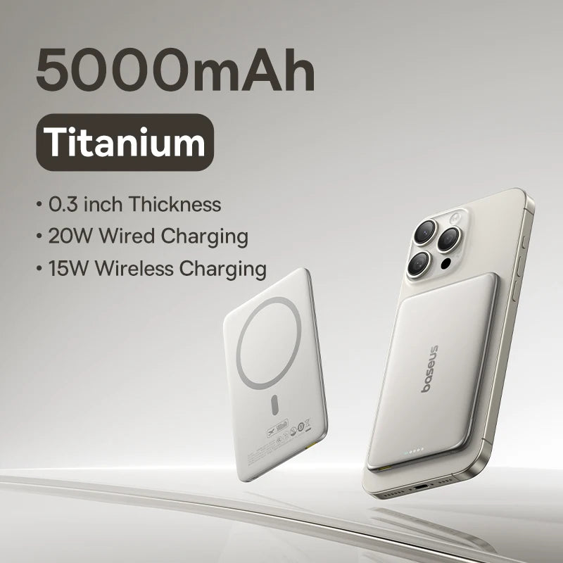 Baseus 5000mAh Magnetic Power Bank 15W Wireless 20W Wired Charging Thin Card-Sized Slim Portable Powerbank for iPhone Samsung - ZOOMNSTORE
