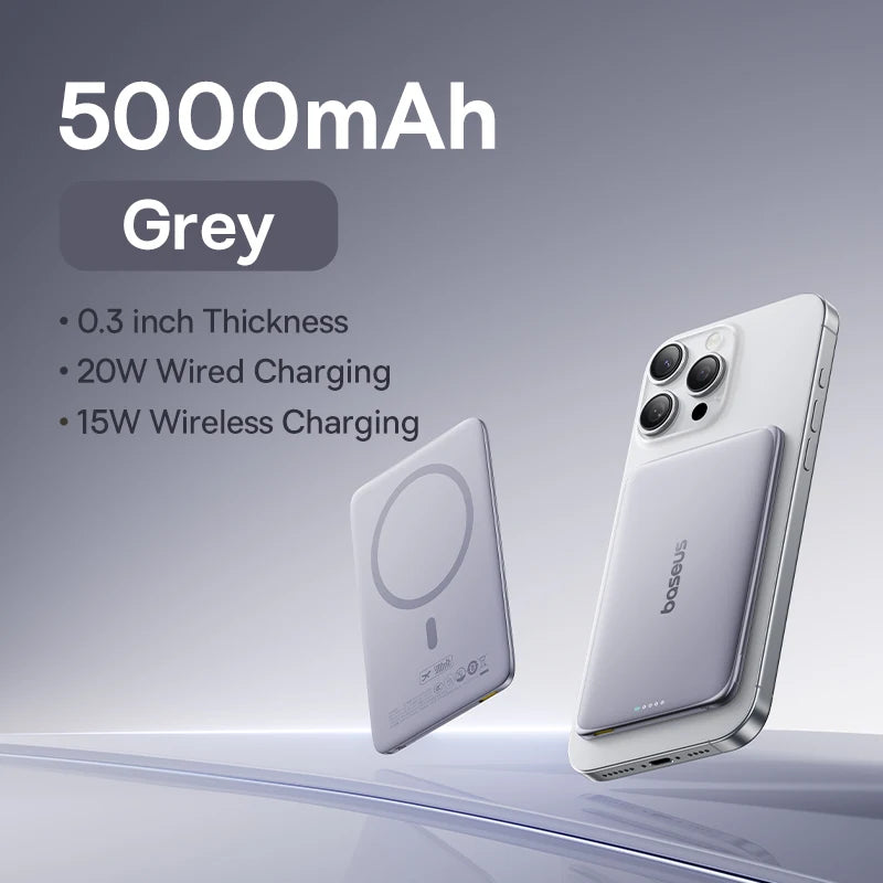Baseus 5000mAh Magnetic Power Bank 15W Wireless 20W Wired Charging Thin Card-Sized Slim Portable Powerbank for iPhone Samsung - ZOOMNSTORE