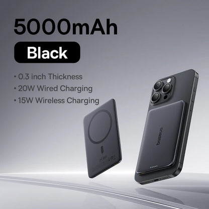 Baseus 5000mAh Magnetic Power Bank 15W Wireless 20W Wired Charging Thin Card-Sized Slim Portable Powerbank for iPhone Samsung - ZOOMNSTORE