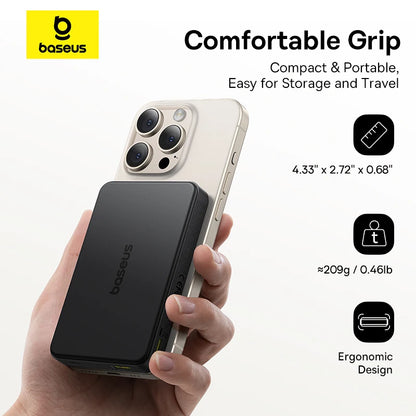 Baseus Qi2 Magnetic Power Bank 10000mah 15W Wireless Charging 22.5W Wired Charge Qi2-Certified for iPhone 16 15 14 13 12 Pro Max - ZOOMNSTORE
