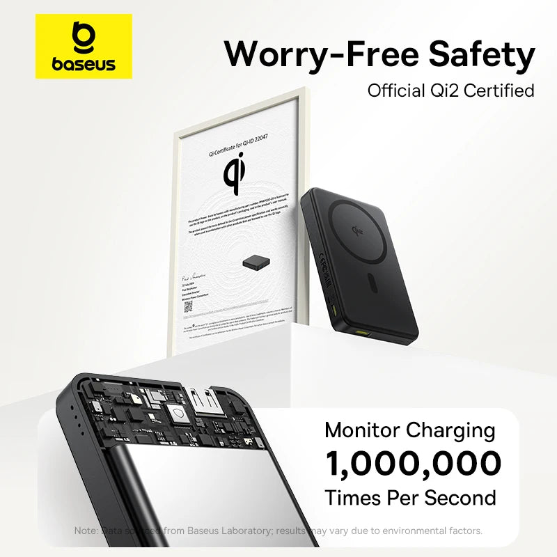 Baseus Qi2 Magnetic Power Bank 10000mah 15W Wireless Charging 22.5W Wired Charge Qi2-Certified for iPhone 16 15 14 13 12 Pro Max - ZOOMNSTORE