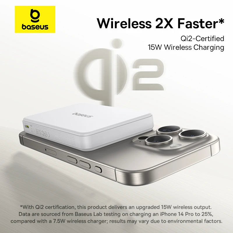 Baseus Qi2 Magnetic Power Bank 10000mah 15W Wireless Charging 22.5W Wired Charge Qi2-Certified for iPhone 16 15 14 13 12 Pro Max - ZOOMNSTORE